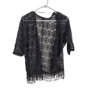 Open Lace Cardigan Size Small Grunge Whimsigoth Fringe Beach Cover-up